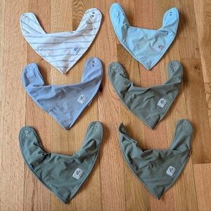 Ollie World Baby Bandana Bibs - Soft Blue, Olive Green, Stripe - Lot Of 6